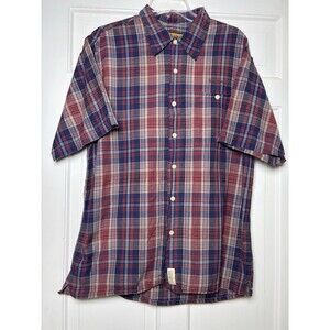 Pepe Jeans London Short Sleeve Button Shirt Blue/Red Plaid Men’s L Vintage-Style